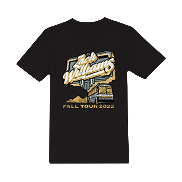 Black t-shirt with ’Zach Williams Fall Tour 2022’’ graphic design on the front.