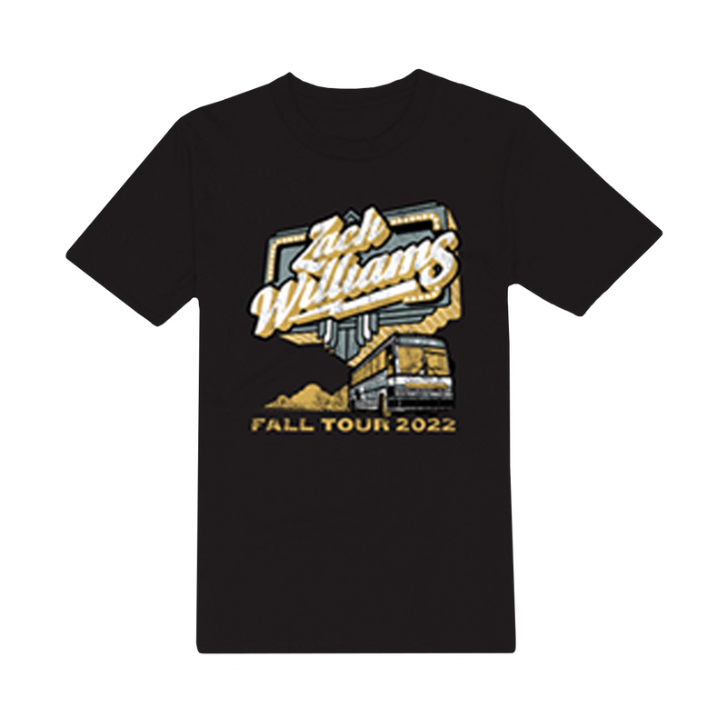Black t-shirt with ’Zach Williams Fall Tour 2022’’ graphic design on the front.