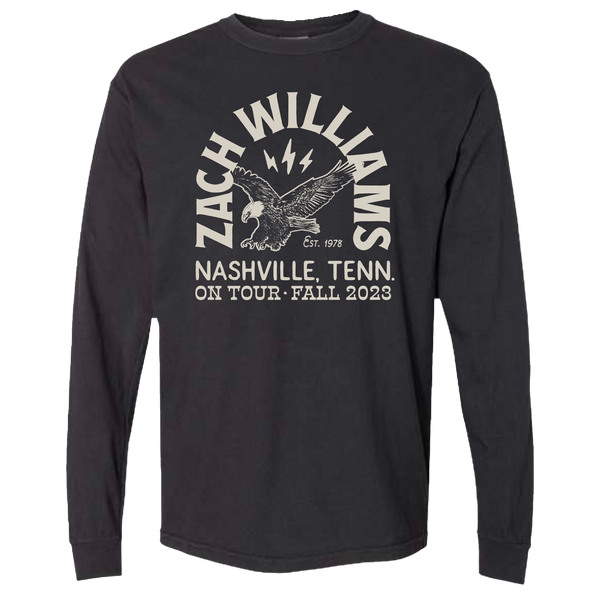 Long-sleeved black t-shirt with Zach Williams tour graphic featuring an eagle design.