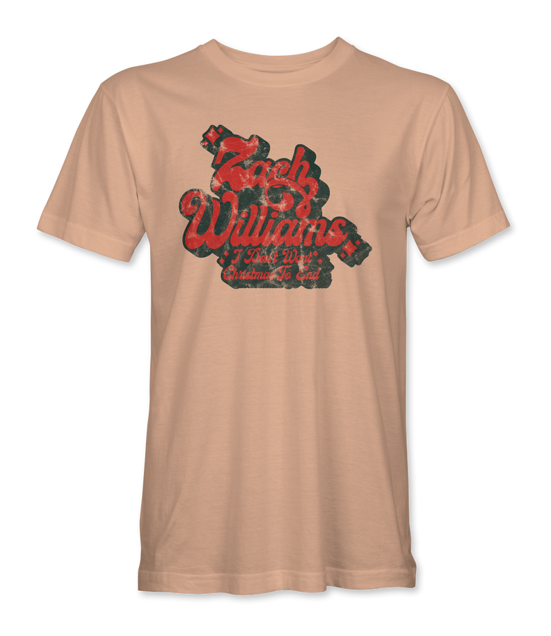 Peach-colored t-shirt with ’Fresh Wildlings’ text in red and black plaid pattern.