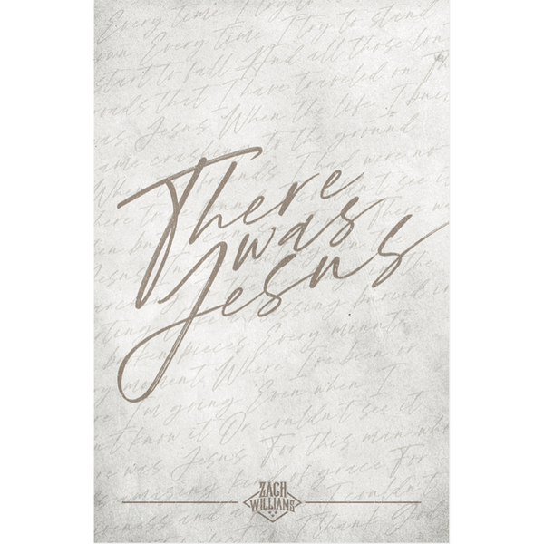 Handwritten text saying ’There was Jesus’ on a light background with faint script.