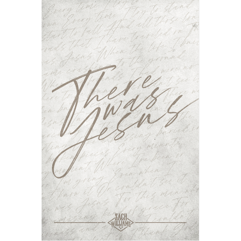 Handwritten text saying ’There was Jesus’ on a light background with faint script.
